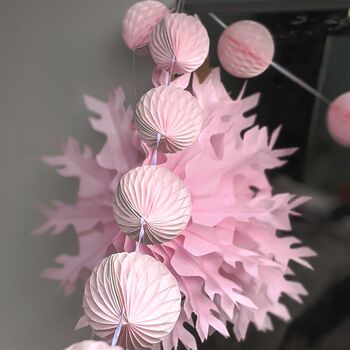 Honeycomb Paper Ball Garland Pinks And Red, 5 of 8