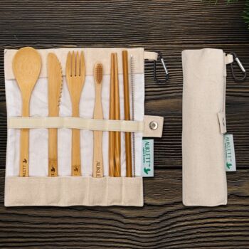 Reusable Beige Bamboo Cutlery Travel Set, 4 of 12