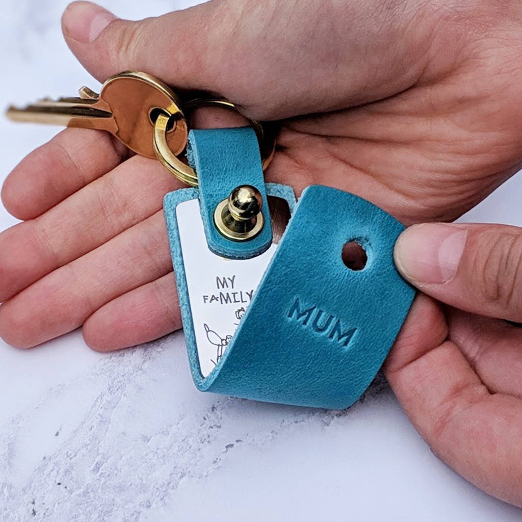 Image of Personalised Your Childs Drawing Leather Keyring