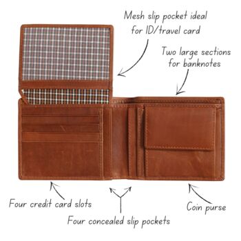 Men's Brown Leather Bifold Wallet, 4 of 4