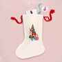 Retro Reindeer And Tree Linen Christmas Stocking, thumbnail 2 of 4
