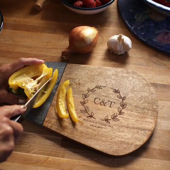 Personalised Initials Wood And Slate Chopping Board, 5 of 5