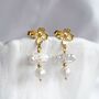 Pearl And Flower Gold Dangle Earrings, thumbnail 1 of 6