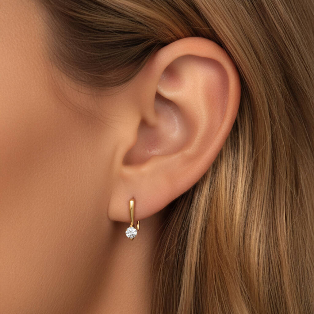 Gold Or Silver Women's Open Threader Hoop Earrings With Tiny Cz Stone, 1 of 6