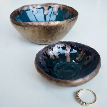 Handmade Teal And Gold Ceramic Ring Dish, 4 of 10
