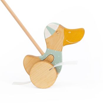 Wooden Push Along Toy Duck Green, 2 of 4