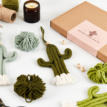 Make Your Own Mini Macrame Cactus Craft Kit In Khaki, 2 of 6
