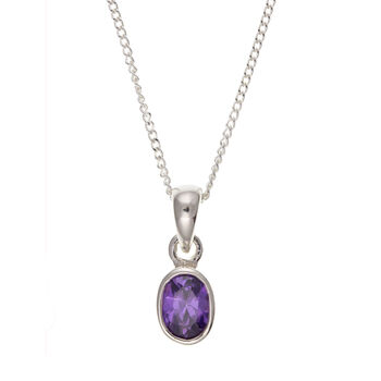 Silver Amethyst Oval Pendant Necklace, 3 of 5