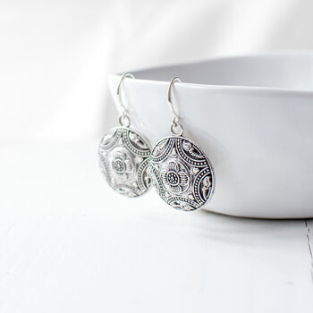 Silver Plated Ornate Dangle Earrings, 4 of 11