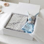 Personalised Grey Bobble Blanket And Blue Bunny Comforter Set, thumbnail 1 of 10