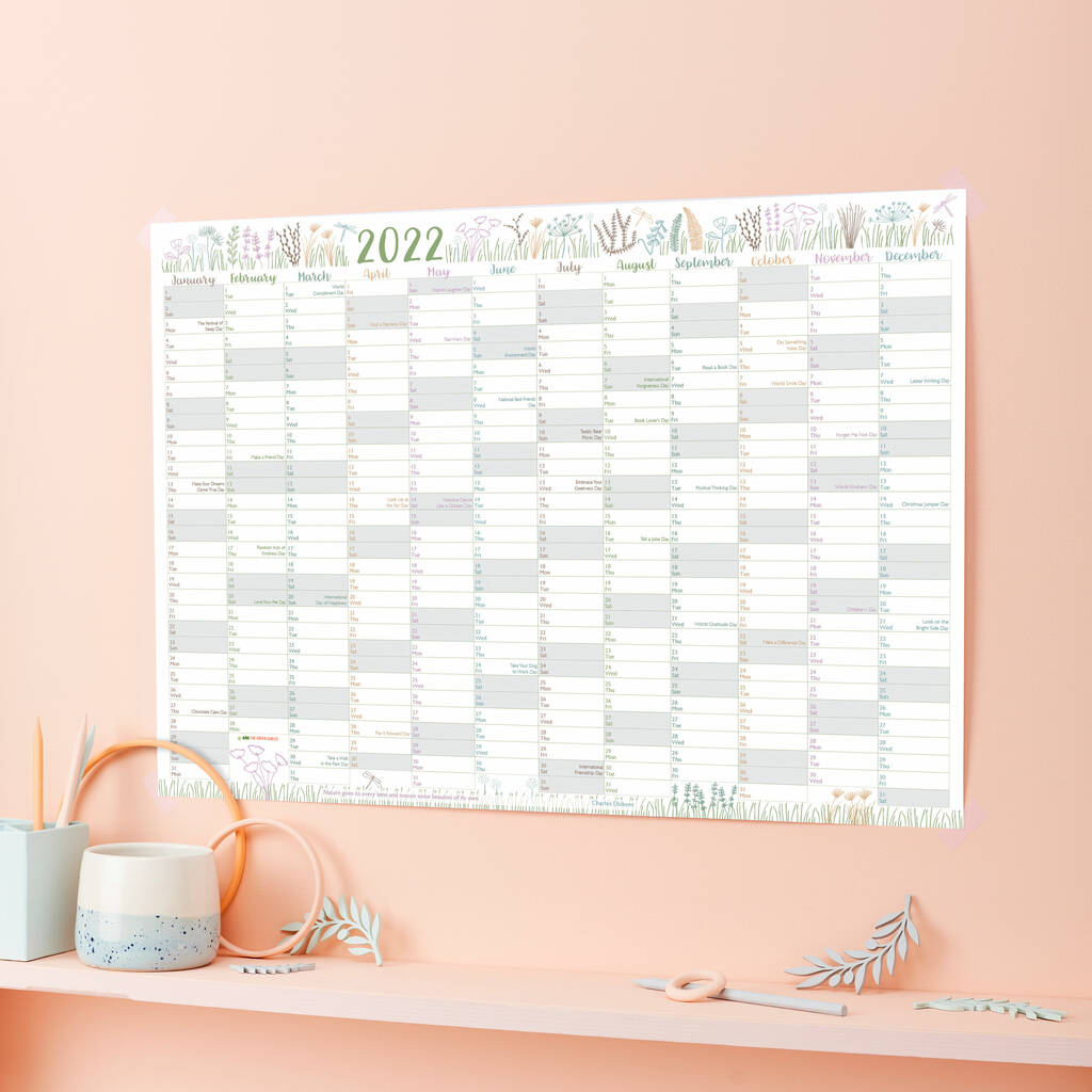 Botanical 2022 Wall Planner With Fun Dates, 1 of 4