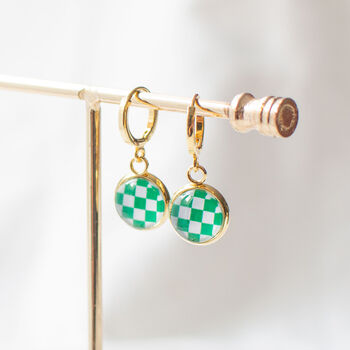 Green And White Checkerboard Earrings, 2 of 8