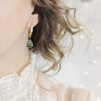 Hammered Gold Labradorite Cube Earrings, 8 of 10