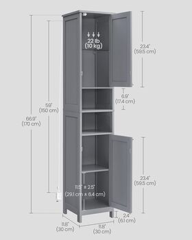 Tall Bathroom Cabinet With Lights Narrow Storage Unit, 11 of 12