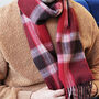 Men's Red Check Wool And Cashmere Blend Scarf, thumbnail 4 of 12