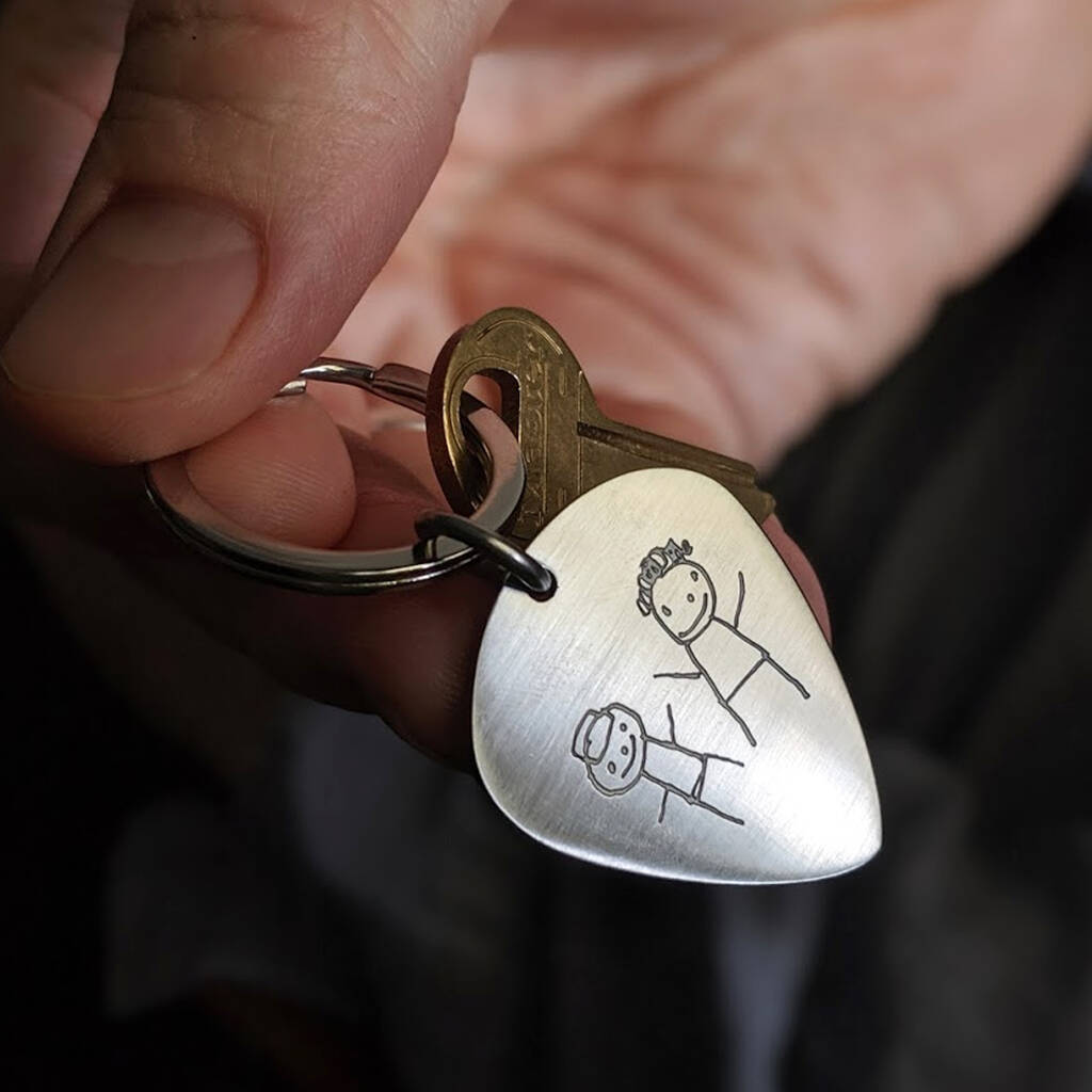 Image of Personalised Child's Drawing Plectrum Keyring