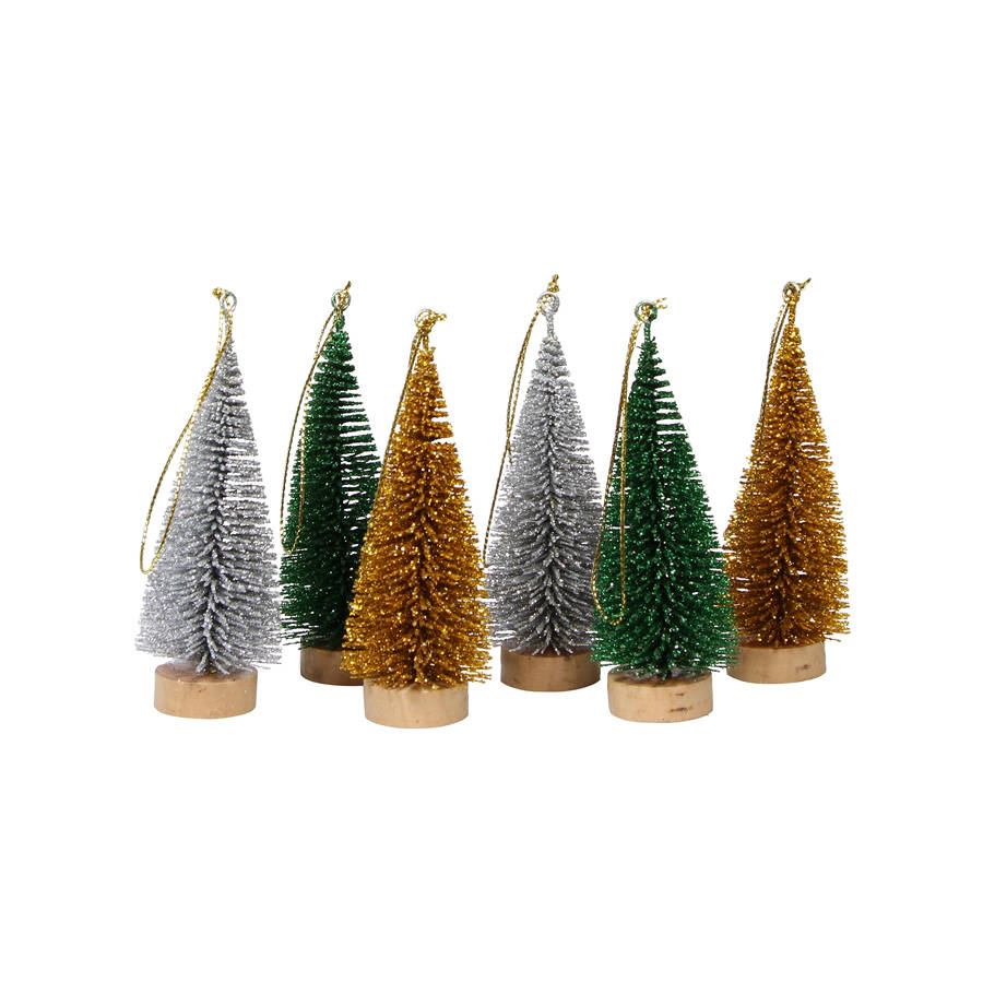 set of six glitter christmas tree hanging decorations by lime lace ...