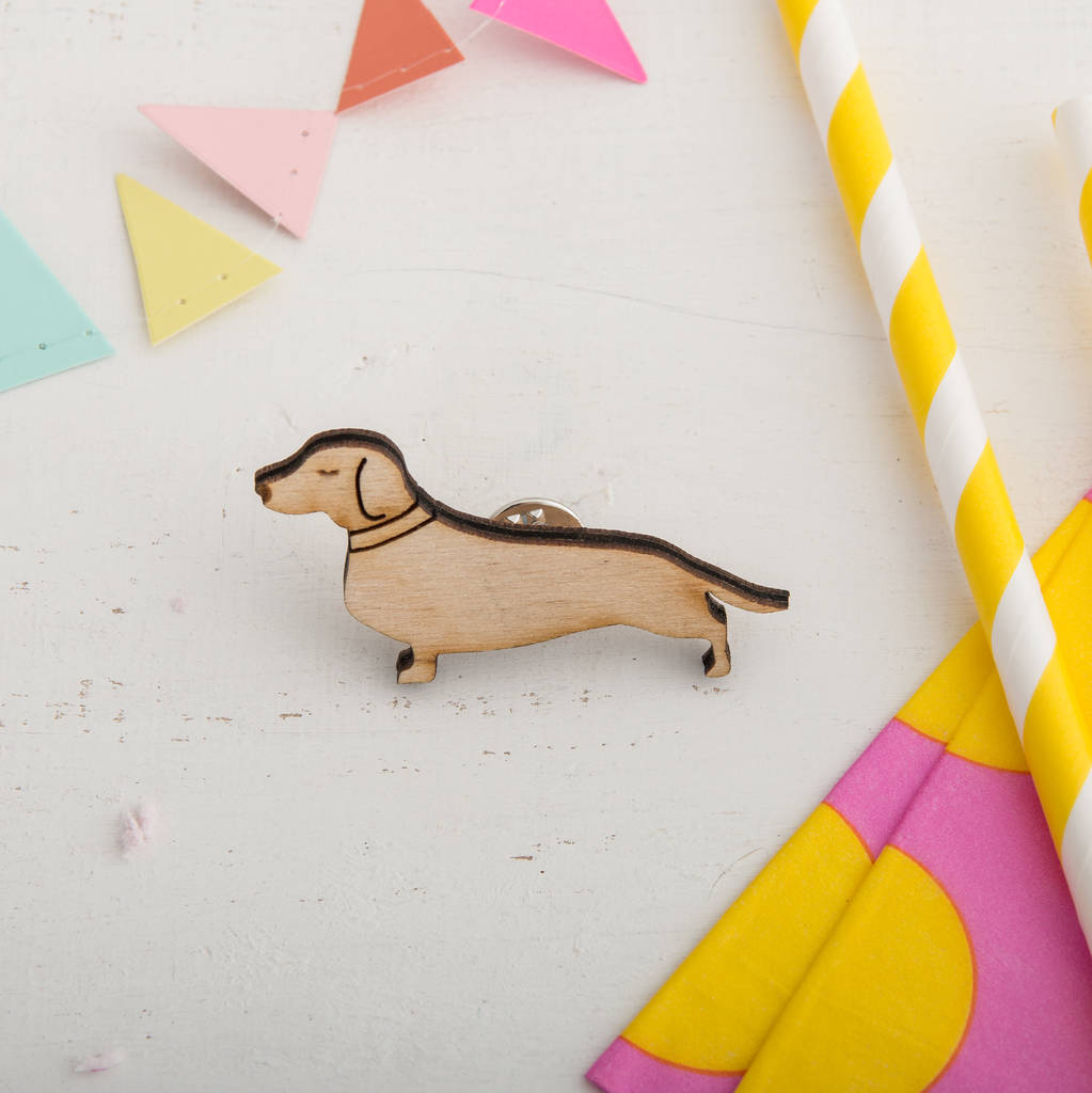 little wooden sausage dog brooch pin by funky laser ...
