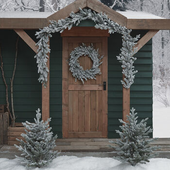 LED Outdoor Snowy Christmas Wreath Garland And Trees, 3 of 4