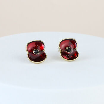 Shiny Red Poppy Stud Earrings, 2 of 3