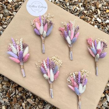 Pastel Pink And Purple Dried Flower Buttonhole, 2 of 2