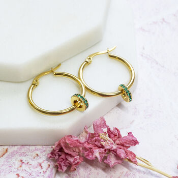 Gold Plated Birthstone Ring Hoop Earrings, 2 of 9