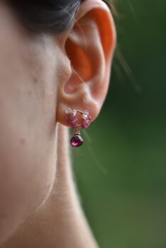 Cherry Blossom Pink Sapphire Drop Earrings, 7 of 11