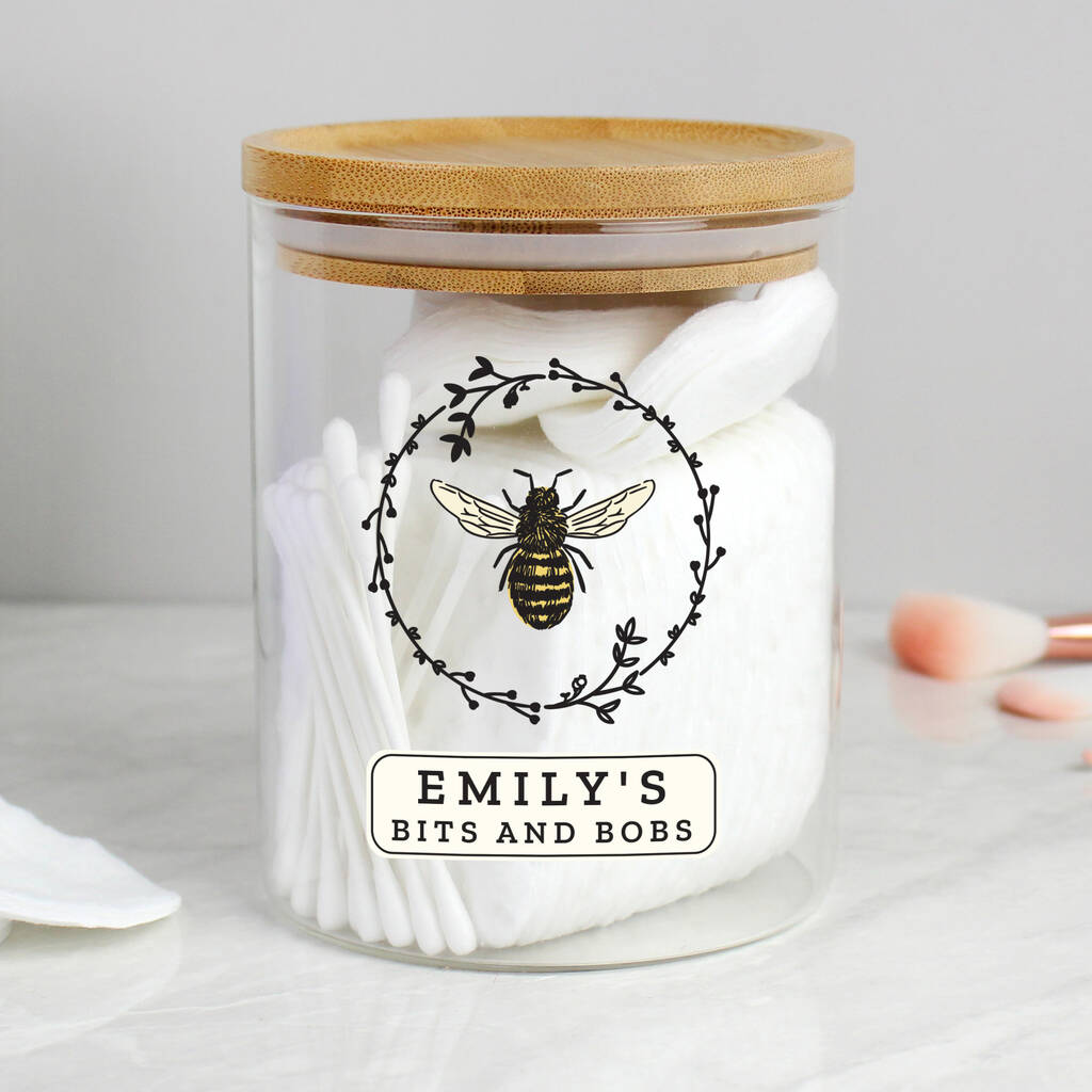 Personalised Bee Glass Jar With Bamboo Lid, 1 of 6