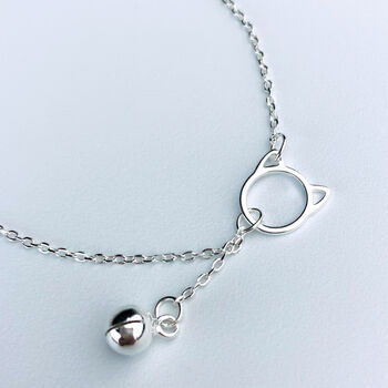Sterling Silver Cat Bracelet With Hanging Bell Charm, 2 of 6