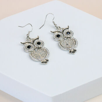 Silver/Gold Plated Encrusted Owl Earrings, 6 of 10