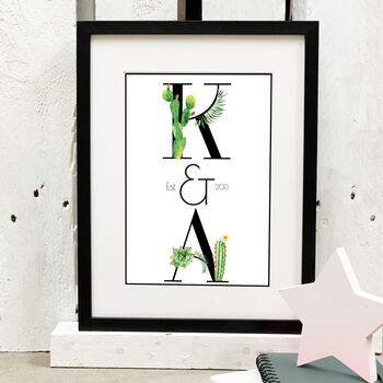Personalised Couples Water Colour Cactus Print, 2 of 5