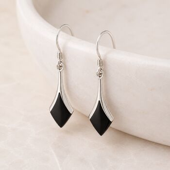 Sterling Silver Black Onyx Drop Earrings, 2 of 5