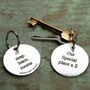 Personalised What3words Round Pewter Keyring Gift, thumbnail 1 of 7