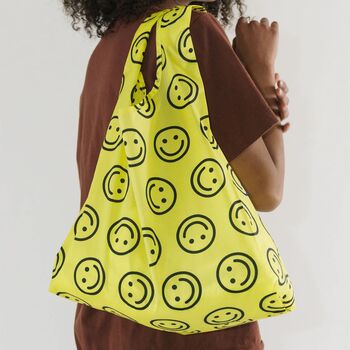 Smile Face Yellow Reusable Shopper Bag, 3 of 3