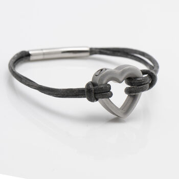 Woman's Personalised Metallic Black Leather Remembrance Bracelet For Ashes, 2 of 11