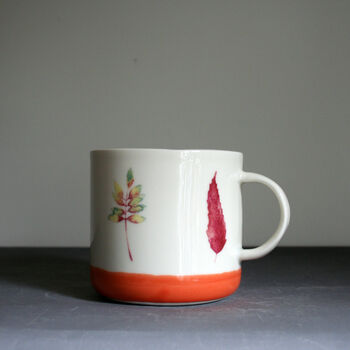 Ceramic Mug Orange Leaf Design, 3 of 4