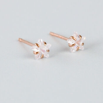 Rose Gold Colour Sterling Silver Crystal Star Stud Earrings, 2 of 5