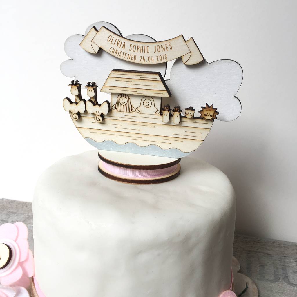 Personalised Noah's Ark Christening Cake Topper By Just ...