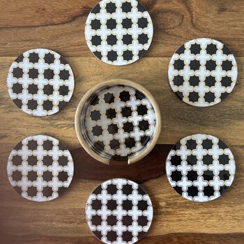 Set Of Six Wood Coasters With Case, Luxury Tableware, 11 of 12