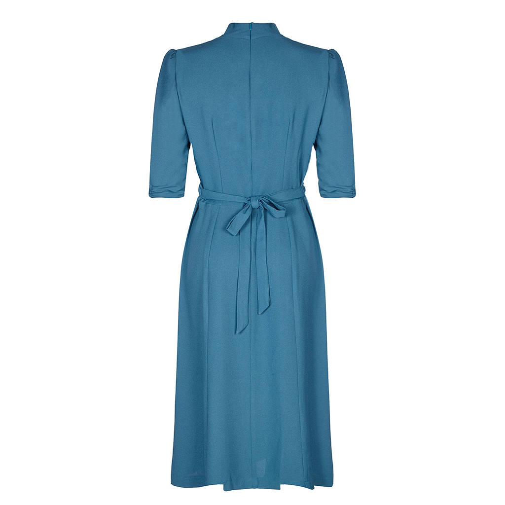 Peggy Day Dress In Petrol Blue Moss Crepe By Nancy Mac