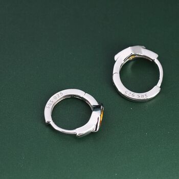 Tiny Rhombus Citrine Yellow Cz Huggie Hoop In Sterling Silver, 7 of 11