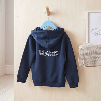 Personalised Kids Navy Hoodie Embroidered Name Gift, 4 of 5