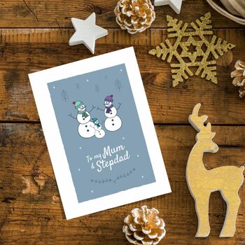 'To My Mum And Stepdad' Christmas Card Snowmen, 3 of 7