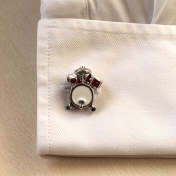Drum Kit Silver And Red Cufflinks Gift For Musicians | 316 L Stainless Steel Accessory, 2 of 5