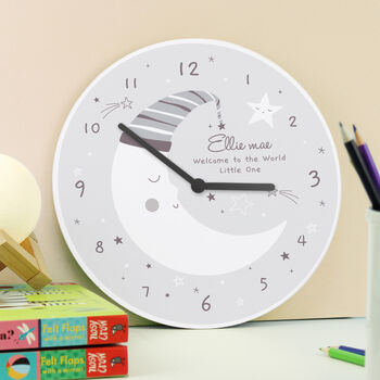 Personalised Moon Wooden Nursery Clock Gift, 4 of 4