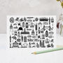 British Illustrated Black And White Blank Greeting Card, thumbnail 2 of 6