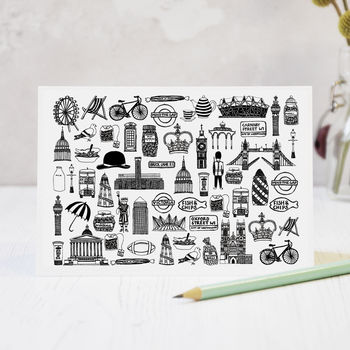 British Illustrated Black And White Blank Greeting Card, 2 of 6