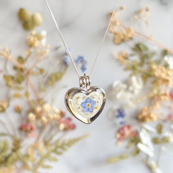 Cremation Forget Me Not Heart Locket Necklace, 2 of 8