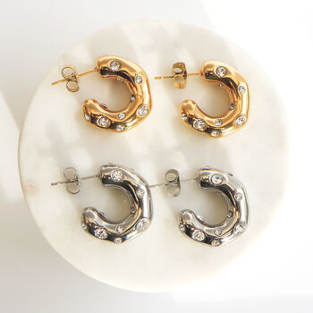 Non Tarnish Chunky Hoop Earrings With Inlaid Diamante, 3 of 6
