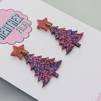 Red And Blue Christmas Tree With Star Glitter Resin Earrings, 2 of 4